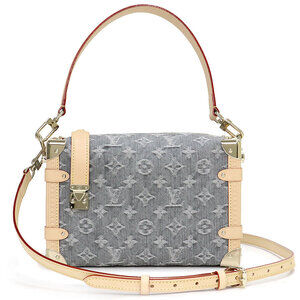 Louis Vuitton Side Trunk Shoulder Handbag Denim Leather Gray